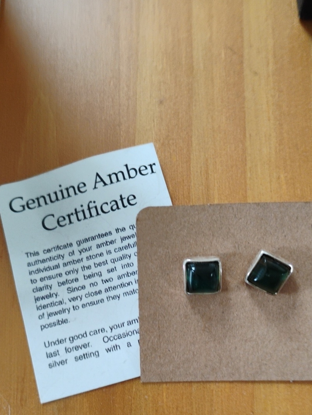 Green Amber Sterling Silver Stud Earrings
